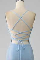 Laden Sie das Bild in den Galerie-Viewer, Meerjungfrauen blaues langes Ballkleid mit Schlitz