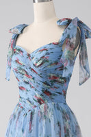 Laden Sie das Bild in den Galerie-Viewer, Langes Abendkleid in A-Linie mit Lavendelmuster und verstellbaren Trägern