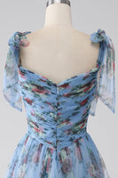 Laden Sie das Bild in den Galerie-Viewer, Langes Abendkleid in A-Linie mit Lavendelmuster und verstellbaren Trägern