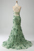 Laden Sie das Bild in den Galerie-Viewer, Meerjungfrau Spaghettiträger Grünes Korsett Ballkleid mit Applikationen