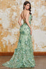 Laden Sie das Bild in den Galerie-Viewer, Spaghettiträger Grünes Meerjungfrauen Korsett Ballkleid mit Applikationen