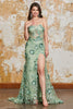 Laden Sie das Bild in den Galerie-Viewer, Spaghettiträger Grünes Meerjungfrauen Korsett Ballkleid mit Applikationen