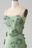 Laden Sie das Bild in den Galerie-Viewer, Meerjungfrau Spaghettiträger Grünes Korsett Ballkleid mit Applikationen