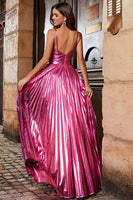 Laden Sie das Bild in den Galerie-Viewer, Fuchsia Spaghettiträger Abendkleid mit Schlitz
