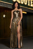 Laden Sie das Bild in den Galerie-Viewer, Goldenes Spaghettiträger Kleid mit Schlitz