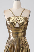 Laden Sie das Bild in den Galerie-Viewer, Fuchsia A-Linie Spaghettiträger Plissee Ballkleid mit Schlitz