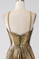 Laden Sie das Bild in den Galerie-Viewer, Fuchsia A-Linie Spaghettiträger Plissee Ballkleid mit Schlitz