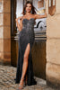 Laden Sie das Bild in den Galerie-Viewer, Glitter Trägerloses schwarzes Meerjungfrauen Abendkleid mit Schlitz