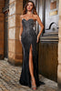 Laden Sie das Bild in den Galerie-Viewer, Glitter Trägerloses schwarzes Meerjungfrauen Abendkleid mit Schlitz