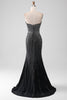 Laden Sie das Bild in den Galerie-Viewer, Schwarzes trägerloses Meerjungfrauen Ballkleid mit schwarzem Glitzer und Schlitz