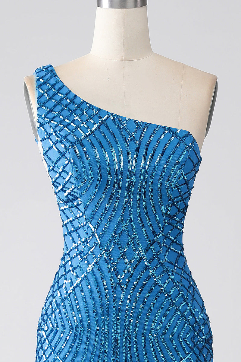 Laden Sie das Bild in den Galerie-Viewer, Blaues Meerjungfrauen Pailletten Paillettenkleid für den Abschlussball