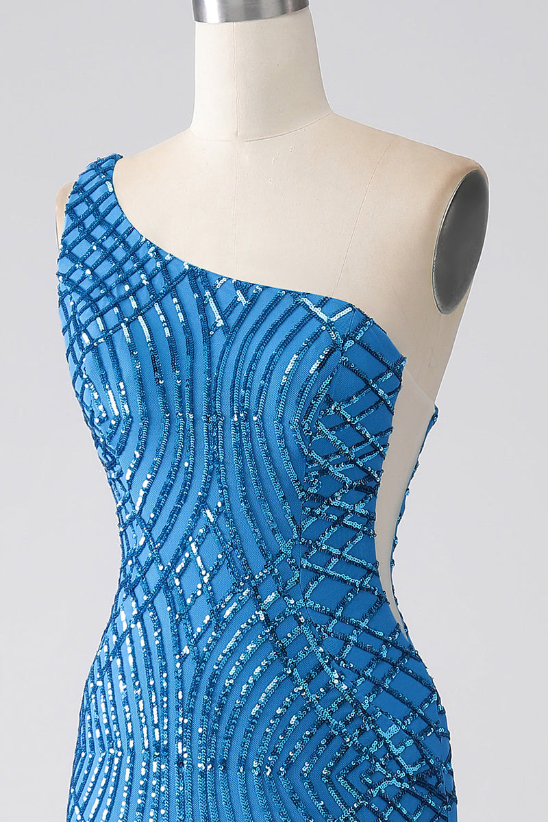 Laden Sie das Bild in den Galerie-Viewer, Blaues Meerjungfrauen Pailletten Paillettenkleid für den Abschlussball