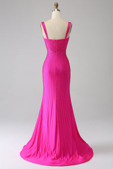 Funkelndes Mermaid Fuchsia Ballkleid mit Aushöhlung