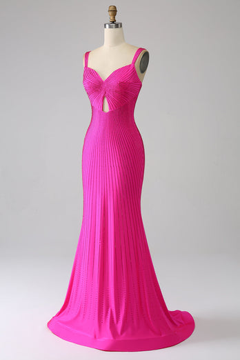 Funkelndes Mermaid Fuchsia Ballkleid mit Aushöhlung