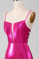 Laden Sie das Bild in den Galerie-Viewer, Glitzerndes Fuchsia Meerjungfrauen Kleid für den Abschlussball mit Schlitz