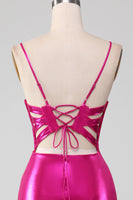 Laden Sie das Bild in den Galerie-Viewer, Glitzerndes Fuchsia Meerjungfrauen Kleid für den Abschlussball mit Schlitz