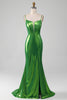 Laden Sie das Bild in den Galerie-Viewer, Glitzerndes Fuchsia Meerjungfrauen Kleid für den Abschlussball mit Schlitz