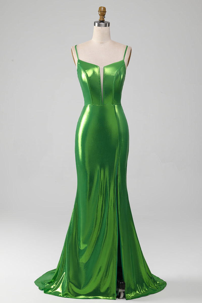 Laden Sie das Bild in den Galerie-Viewer, Glitzerndes Fuchsia Meerjungfrauen Kleid für den Abschlussball mit Schlitz