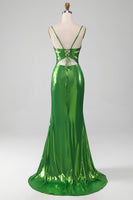 Laden Sie das Bild in den Galerie-Viewer, Glitzerndes Fuchsia Meerjungfrauen Kleid für den Abschlussball mit Schlitz