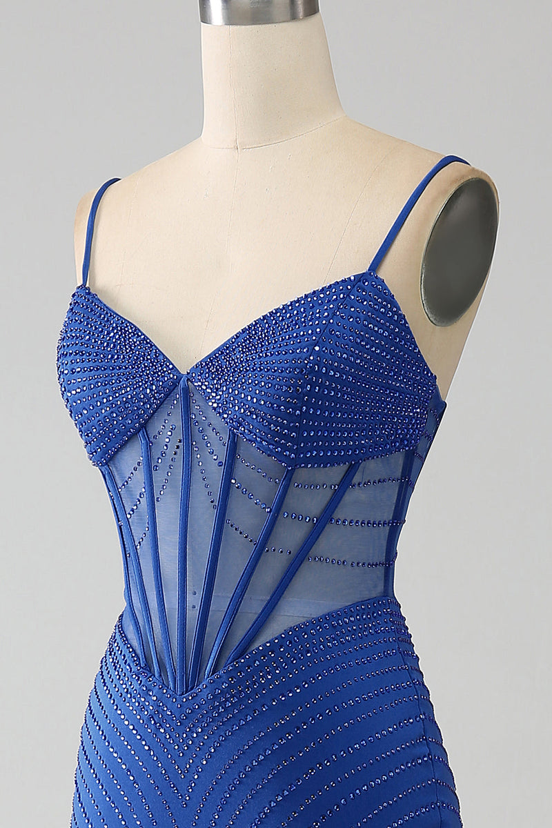 Laden Sie das Bild in den Galerie-Viewer, Königsblaues Meerjungfrauen Korsett Ballkleid mit Perlen