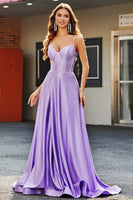 Laden Sie das Bild in den Galerie-Viewer, Glitzerndes Flieder A-Linie Korsett Ballkleid mit Strasssteinen