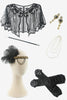 Laden Sie das Bild in den Galerie-Viewer, Schwarze Pailletten Fransen 1920er Jahre Flapper Kleid mit 20er Jahre Accessoires Set