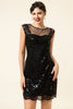 Laden Sie das Bild in den Galerie-Viewer, Schwarz Pailletten 1920er Jahre Gatsby Kleid mit 20er Jahre Accessoires Set