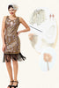Laden Sie das Bild in den Galerie-Viewer, Goldenes Paillettenfransen 1920er Flapper Kleid mit 20er Jahren Accessoires Set