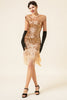 Laden Sie das Bild in den Galerie-Viewer, Rosa Kappenärmel Paillettenfransen 1920er Jahre Gatsby Flapper Kleid mit 20er Jahre Accessoires Set
