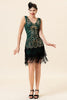 Laden Sie das Bild in den Galerie-Viewer, Dunkelgrünes Pailletten Fransen 1920er Jahre Gatsby Flapper Kleid mit 20er Jahre Accessoires Set