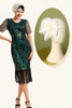 Laden Sie das Bild in den Galerie-Viewer, Dunkelgrün Kurzärmel Pailletten Fransen 1920er Jahre Gatsby Flapper Kleid mit 20er Jahre Accessoires Set