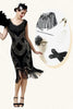 Laden Sie das Bild in den Galerie-Viewer, Schwarz Pailletten 1920er Jahre Gatsby Flapper Party Kleid mit 20er Jahre Accessoires Set