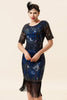Laden Sie das Bild in den Galerie-Viewer, Marineblaues Pailletten Fransen Flapper Kleid mit 1920er Accessoires Set
