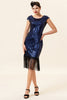 Laden Sie das Bild in den Galerie-Viewer, Blaue Pailletten Fransen Gatsby Kleid mit 1920er Accessoires Set