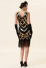 Laden Sie das Bild in den Galerie-Viewer, Goldene Fransen Pailletten Flapper Kleid mit 1920er Jahren Accessoires Set