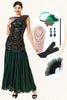 Laden Sie das Bild in den Galerie-Viewer, Grünes Perlen Langes flapper Kleid mit 1920er Accessoires-Set