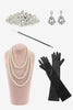 Laden Sie das Bild in den Galerie-Viewer, Gatsby Kleid mit schwarzen Pailletten Fransen und 20er Jahre Accessoires Set