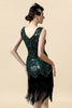 Laden Sie das Bild in den Galerie-Viewer, Grünes Fransen Gatsby Kleid mit 20er Jahre Accessoires Set