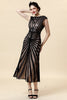 Laden Sie das Bild in den Galerie-Viewer, Schwarzes Pailletten Glitzer Midi Flapper Kleid mit 20er Jahre Accessoires Set