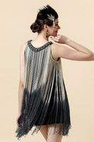 Laden Sie das Bild in den Galerie-Viewer, Apricot Fransen Flapper Kleid mit 20er Jahre Accessoires Set