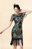 Laden Sie das Bild in den Galerie-Viewer, Pailletten Grün Glitzer Flapper Kleid mit 1920er Jahre Accessoires Set
