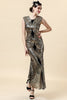 Laden Sie das Bild in den Galerie-Viewer, Goldene Pailletten Glitzer Langes Flapper Kleid mit 20er Jahre Accessoires Set