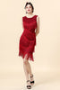 Laden Sie das Bild in den Galerie-Viewer, Rotes Perlenfransen Flapper Kleid mit 20er Jahren Accessoires Set