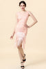 Laden Sie das Bild in den Galerie-Viewer, Perlen Rosa Fransen Flapper Kleid mit 1920er Jahren Accessoires-Set