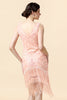 Laden Sie das Bild in den Galerie-Viewer, Perlen Rosa Fransen Flapper Kleid mit 1920er Jahren Accessoires-Set