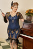 Laden Sie das Bild in den Galerie-Viewer, Königsblaues Übergröße 1920er Jahre Gatsby Kleid mit 20er Jahre Zubehör Set