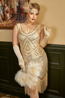 Laden Sie das Bild in den Galerie-Viewer, Apricot Übergröße 1920er Jahre Gatsby Kleid mit 20er Jahre Zubehör Set