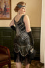 Laden Sie das Bild in den Galerie-Viewer, Schwarzes goldenes 1920er Übergröße Charleston Kleid mit 20er Jahren Accessoires Set