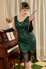 Laden Sie das Bild in den Galerie-Viewer, Grünes 1920er Übergröße Charleston Kleid mit 20er Jahre Accessoires Set