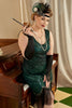 Laden Sie das Bild in den Galerie-Viewer, Grünes 1920er Übergröße Charleston Kleid mit 20er Jahre Accessoires Set